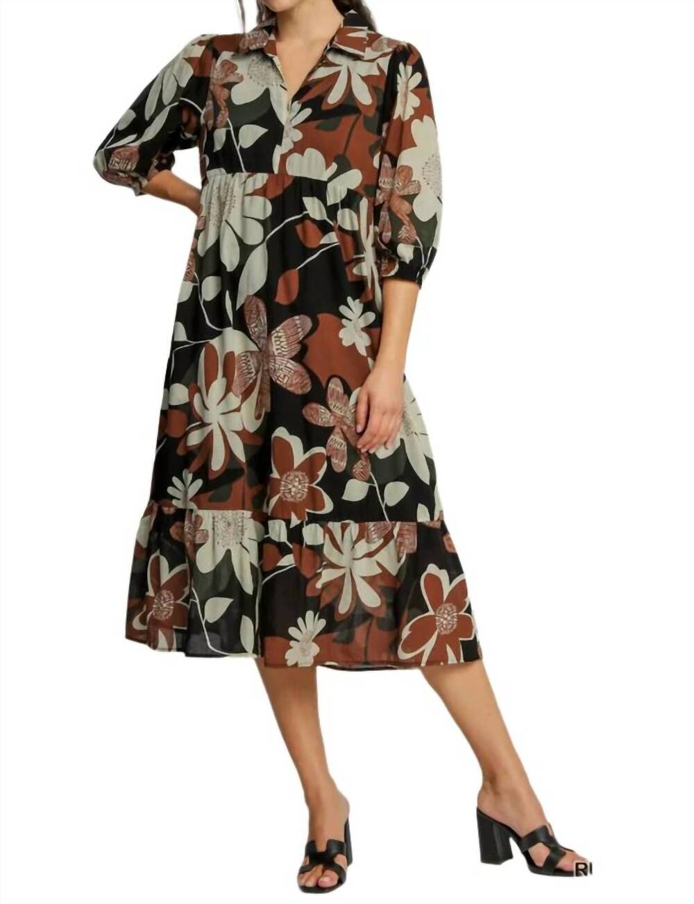 NEW ULLA JOHNSON floral abstract print dress in brown